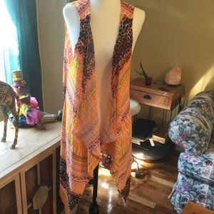 Open front longline waterfall front vest/ beach cover New size 1X colorful